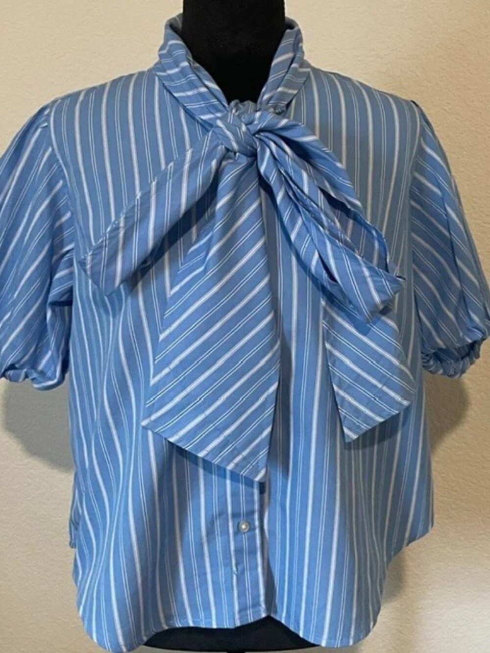 Women's Free Assembly Button-up Front Tie Puff Sleeve Blouse Size L (12 - 14)